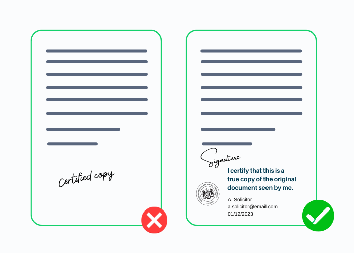 Correctly certified copy of documents example
