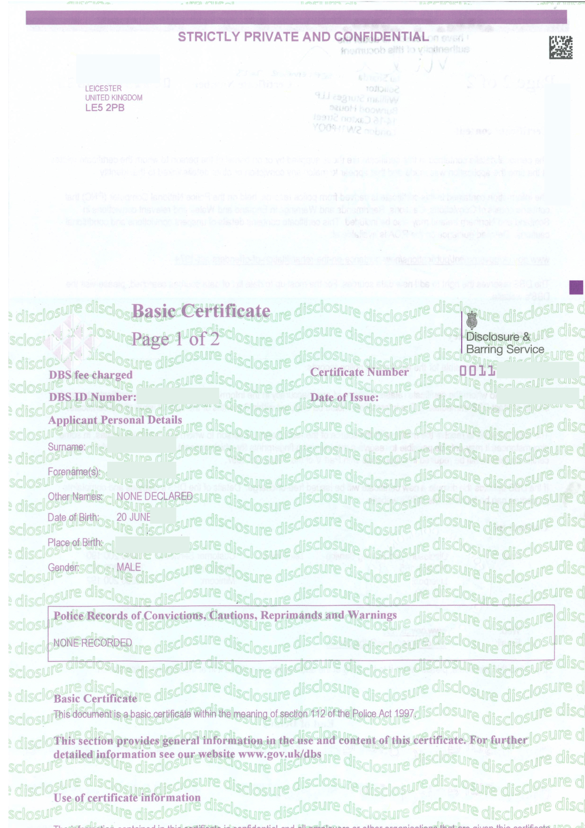 Apostille for a DBS Check